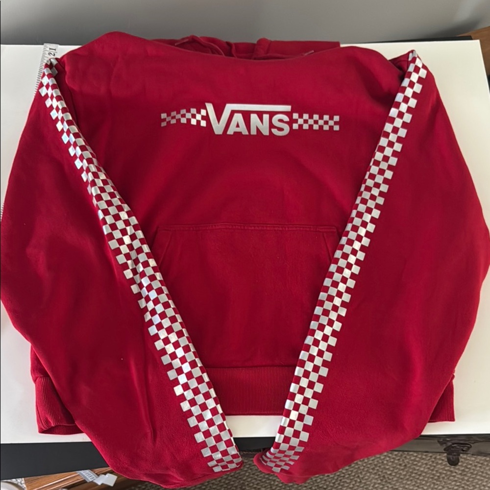 Vans Red Hoodie with Checkered Sleeves